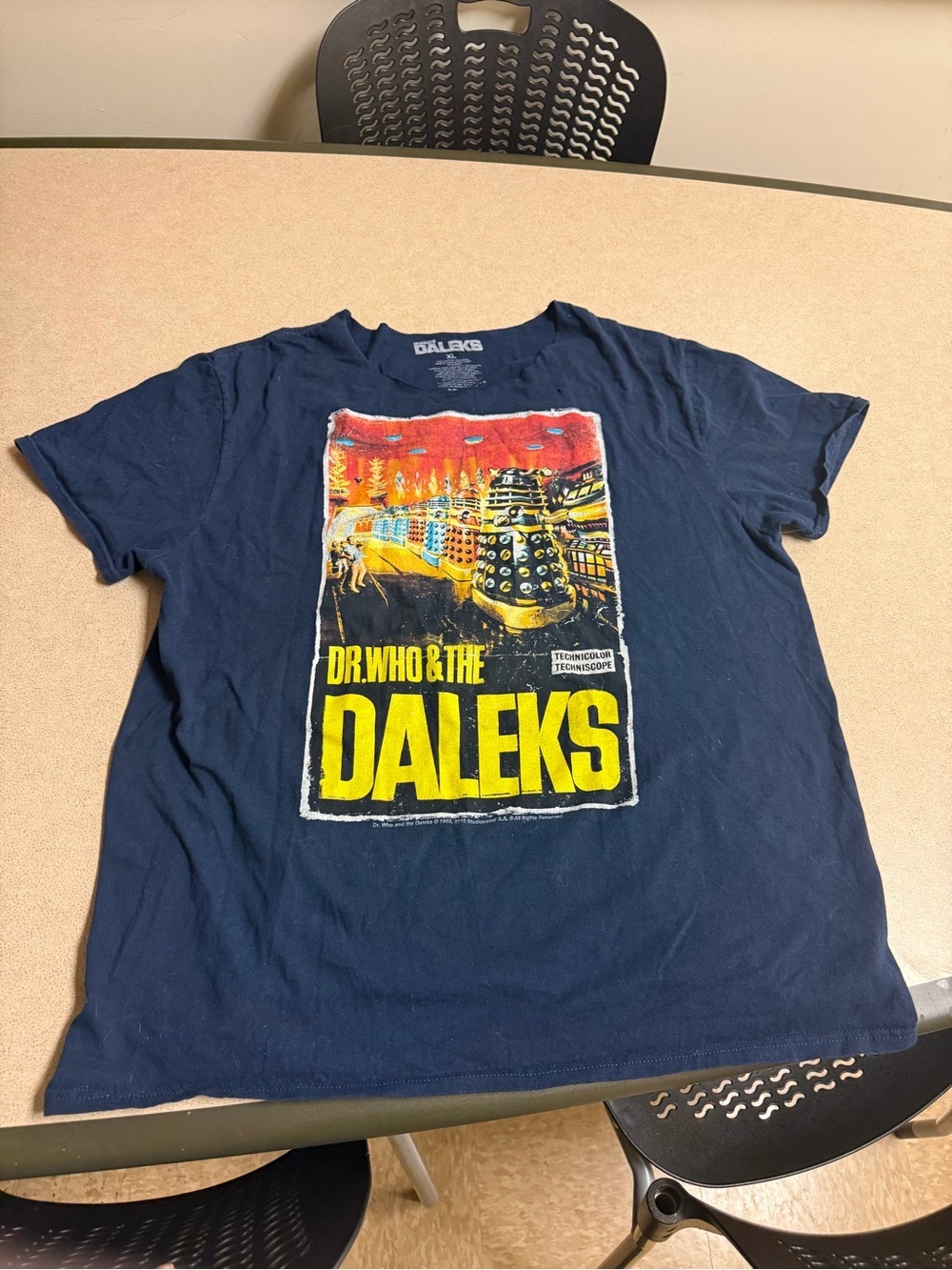 Source Unknown Navy Dr. Who & The Daleks Graphic Tee with Yellow Print